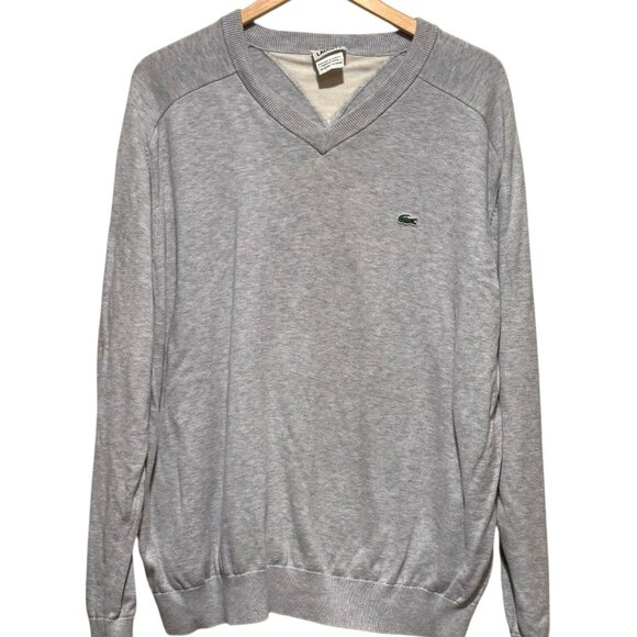Lacoste Size 7 Light Gray Cotton Long Sleeve V Neck Pullover Sweater Mens XXL - Picture 1 of 10